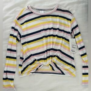 Nordstrom girls Twist Front Long Sleeve T-shirt In White Multi Stripe NVW